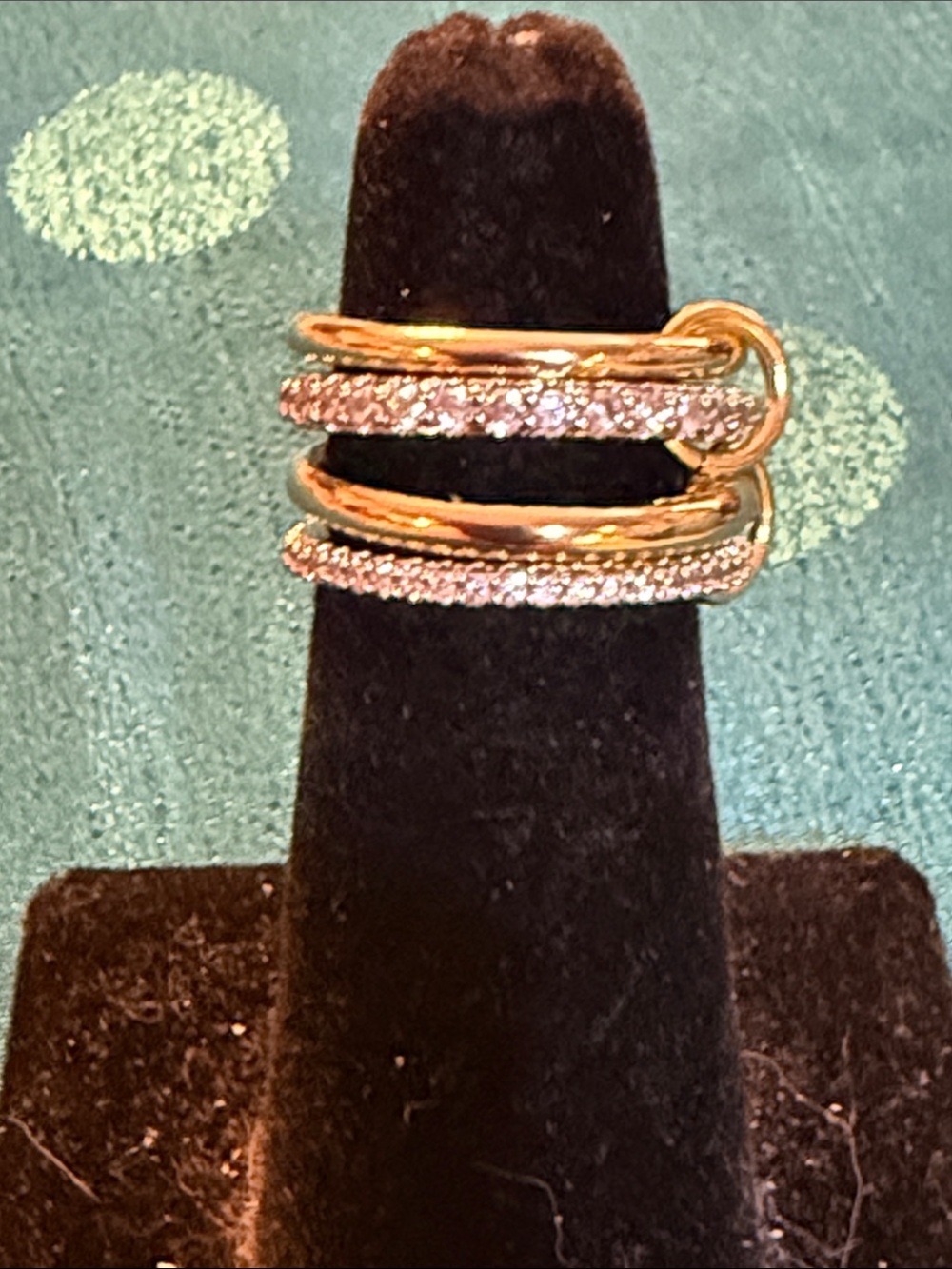 Elegant two tone Crystal Wrap Women's Ring - Gold